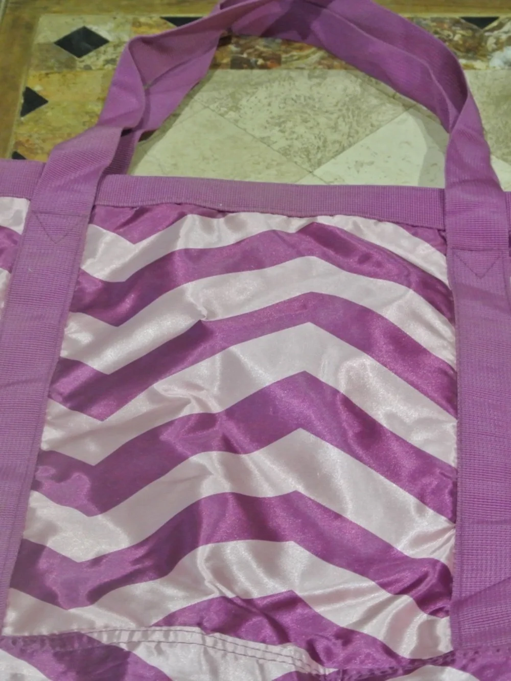 PURPLE AND PINK CHEVRON LOTUS TOTE BAG